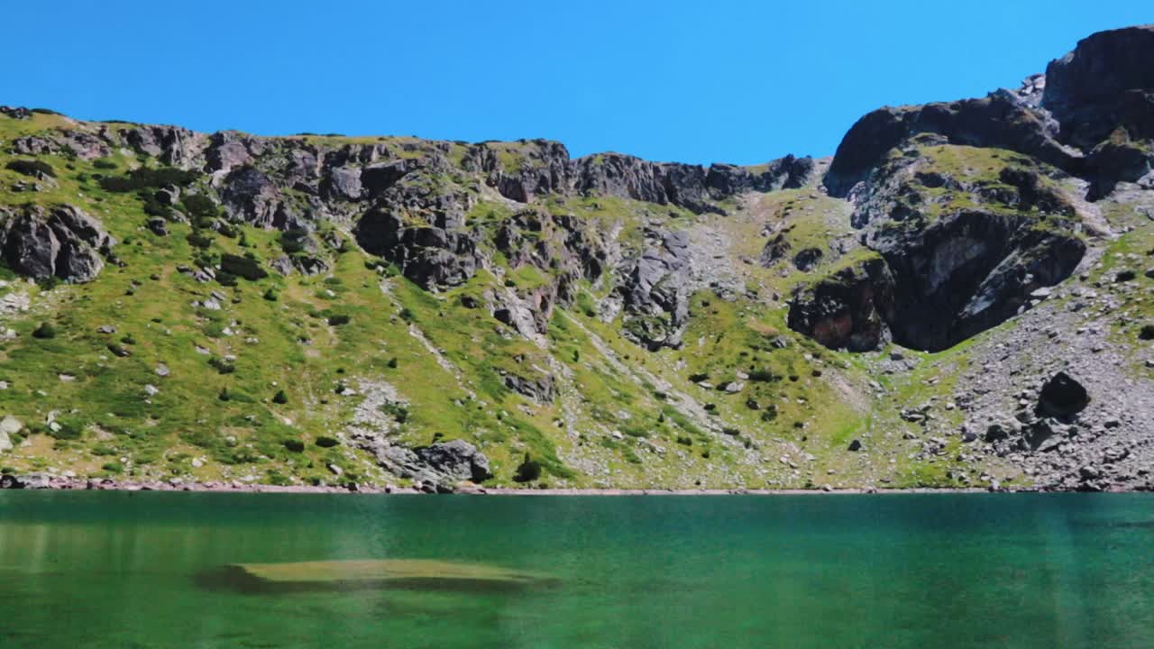View of a lake in the mountains on a summer day
