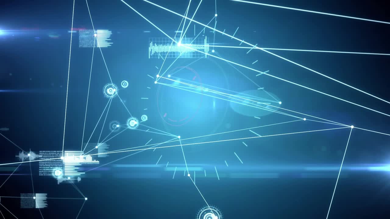 On data pulse circular HUD rotating, sweeping hand emitting beams, mapping network data in 3D