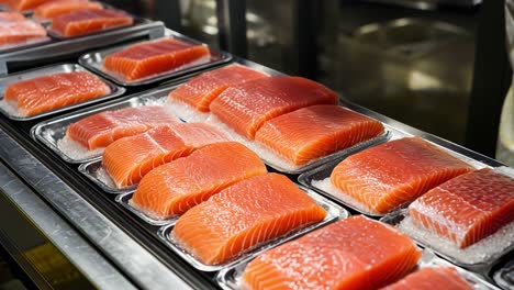 fresh salmon fillets on display