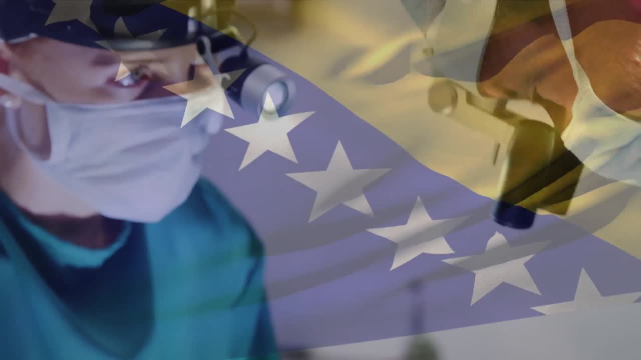 수술을 하는 백인 남녀 외과의사 위에 보스니아 헤르체고비나  ⁇ 발의 애니메이션