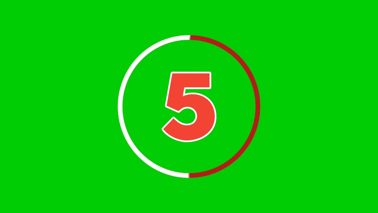 4K countdown cartoon animation number 10 to 1 with rotating circle on green screen. animation number on green background using for sport or competition.chroma key and illuminated
