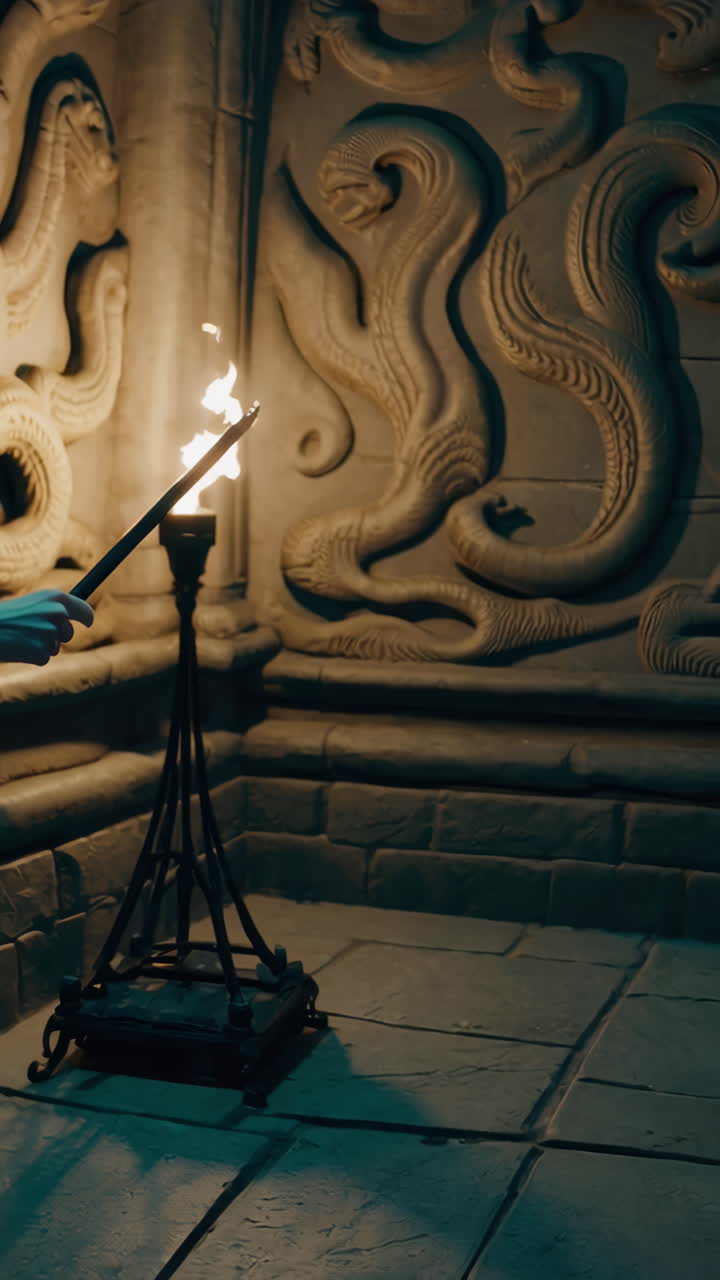 Harry Potter-style Wizard Lighting a Torch