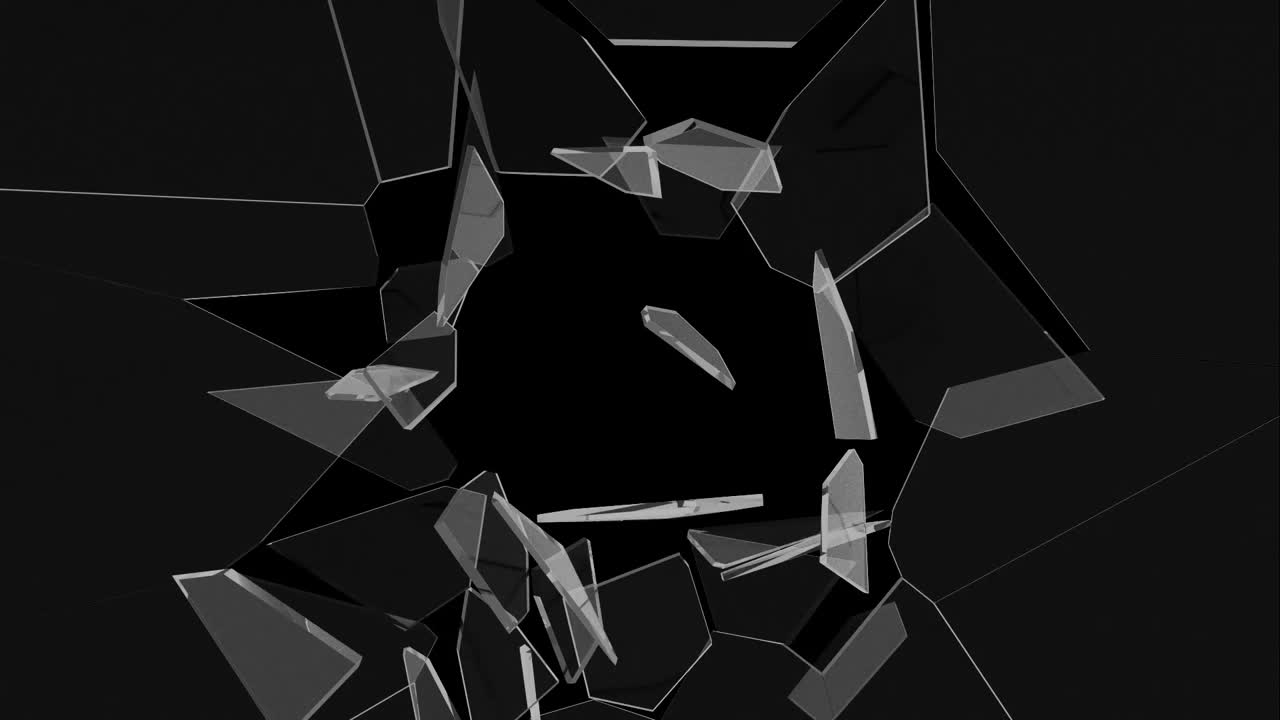 The shattered glass effect mimics the appearance of broken glass, typically featuring jagged, irregular fragments that create a sense of depth and distortion, often with reflective surfaces.