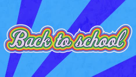 Animation-of-back-to-school-text-banner-against-radial-rays-in-seamless-pattern-on-blue-background