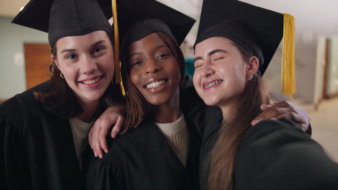 Three female graduates celebrating their graduation