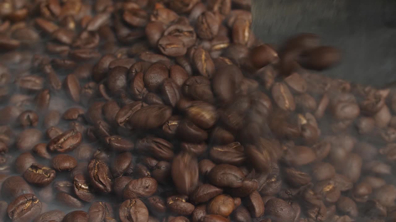 Fragrant Coffee Beans Are Roasted In A Frying Pan, Smoke Comes From Coffee Beans, Video In 4K, 50Fps