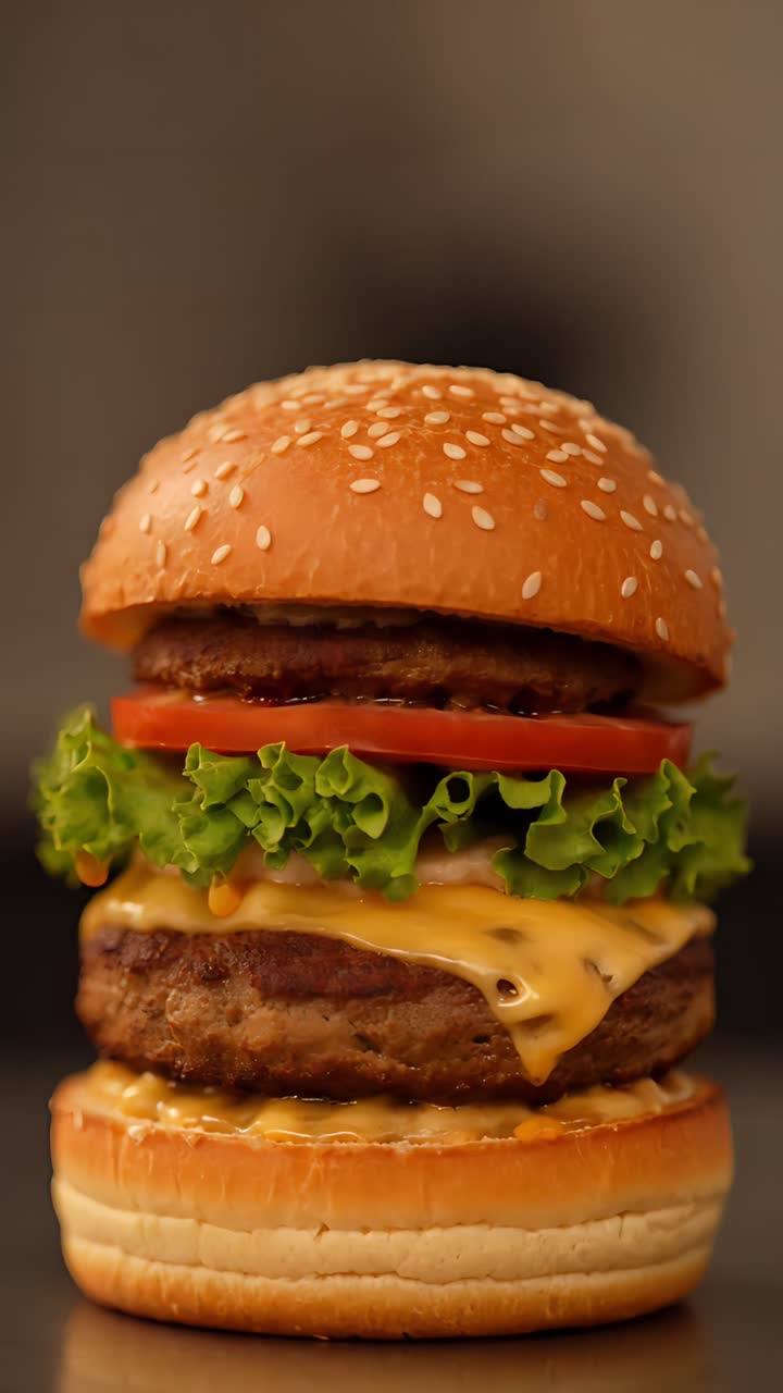 Hamburger Succoso Primo Piano Sfondo Bokeh 4K