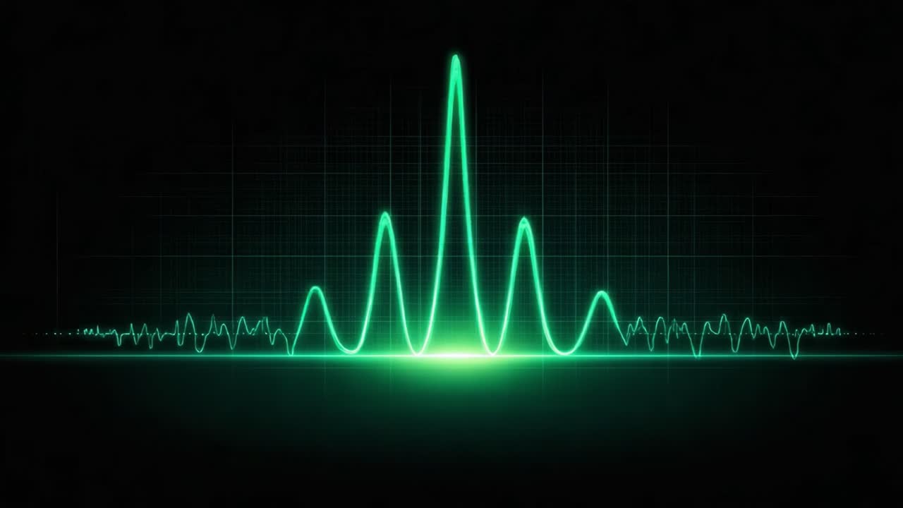 Visual Representation of Audio Waveforms: Analyzing Sound Frequencies Through Dynamic Green Graphs Against a Dark Background