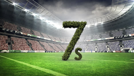 animation of 7s number formed with grass in rugby sports stadium