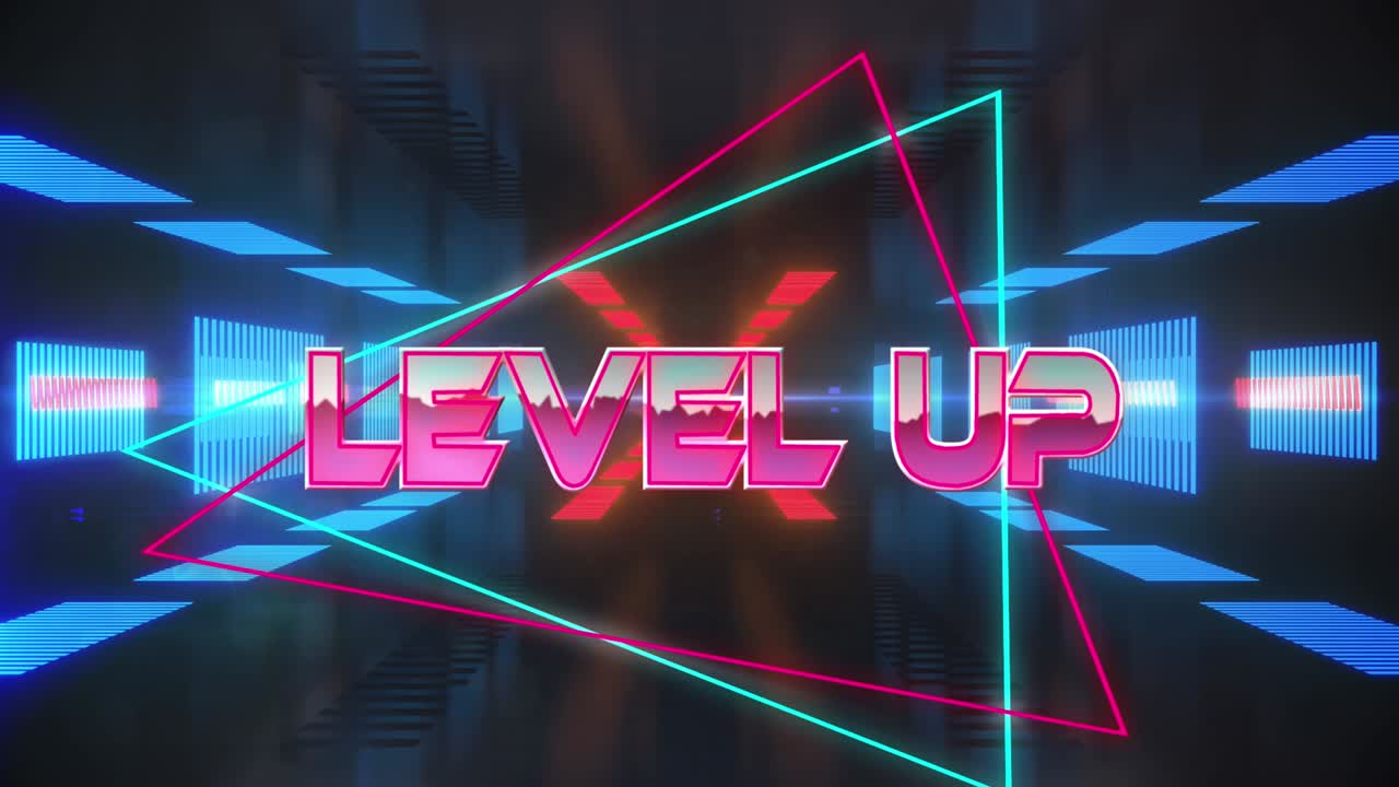 animación de texto de nivel superior sobre un túnel digital en movimiento