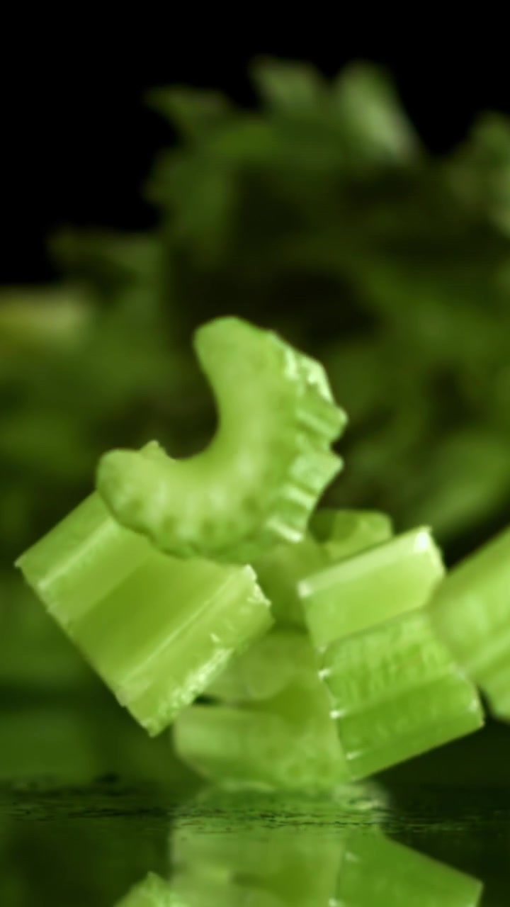 Fresh Chopped Celery Falling in Slow Motion