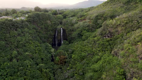 cinematic aerial footage of famous wailua waterfalls