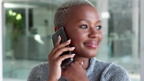 Happy-black-woman,-phone-call