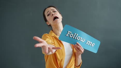 woman desperately asking to be followed on social media
