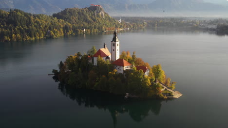 Cinematic-slow-moving-drone-shot-of-the-Pilgrimage-Church-of-the-Assumption-of-Mary