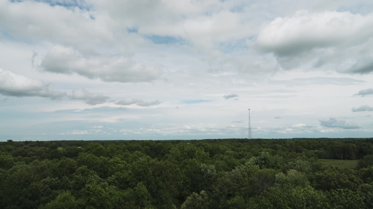Aerial shot of forest landscape in Missouri, MO, Lamar, vast flatland, day