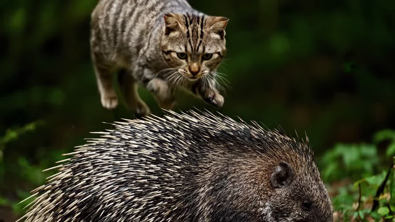 Cat and porcupine interaction