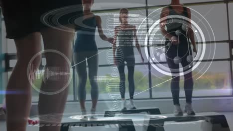 data processing with group of woman working out
