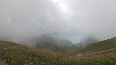 Scenic-panorama-of-Brienz-lake-hidden-in-clouds-from-Rothorn-train,-Switzerland