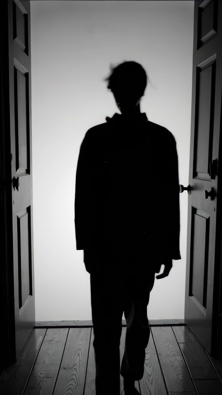 Silhouette of a Person Walking Through a Doorway