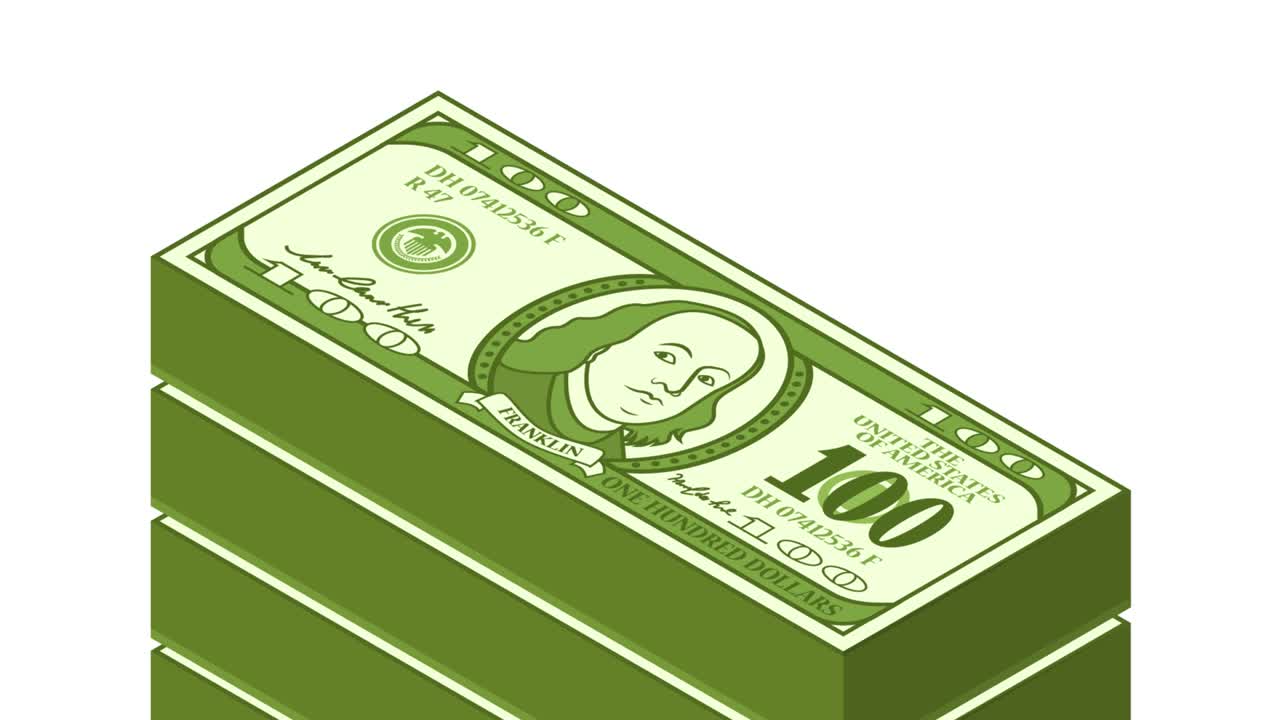 Money Stacks. Isometric loop animation on white background. 4K resolution.