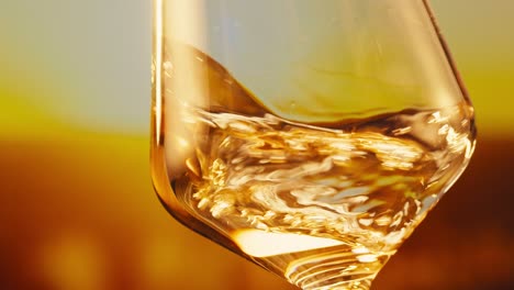 abstract view of amber liquid swirling in a glass against a warm background, capturing motion and light.