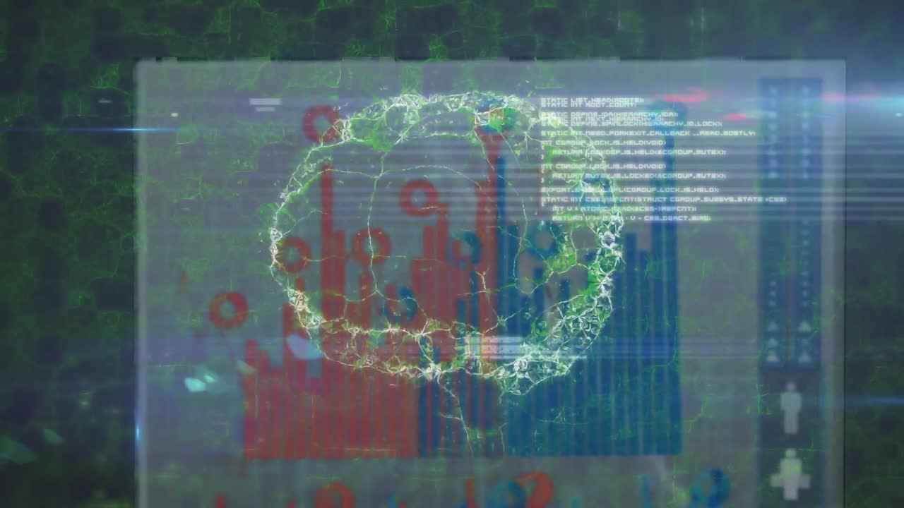 animación del cerebro humano y procesamiento de datos en pantallas