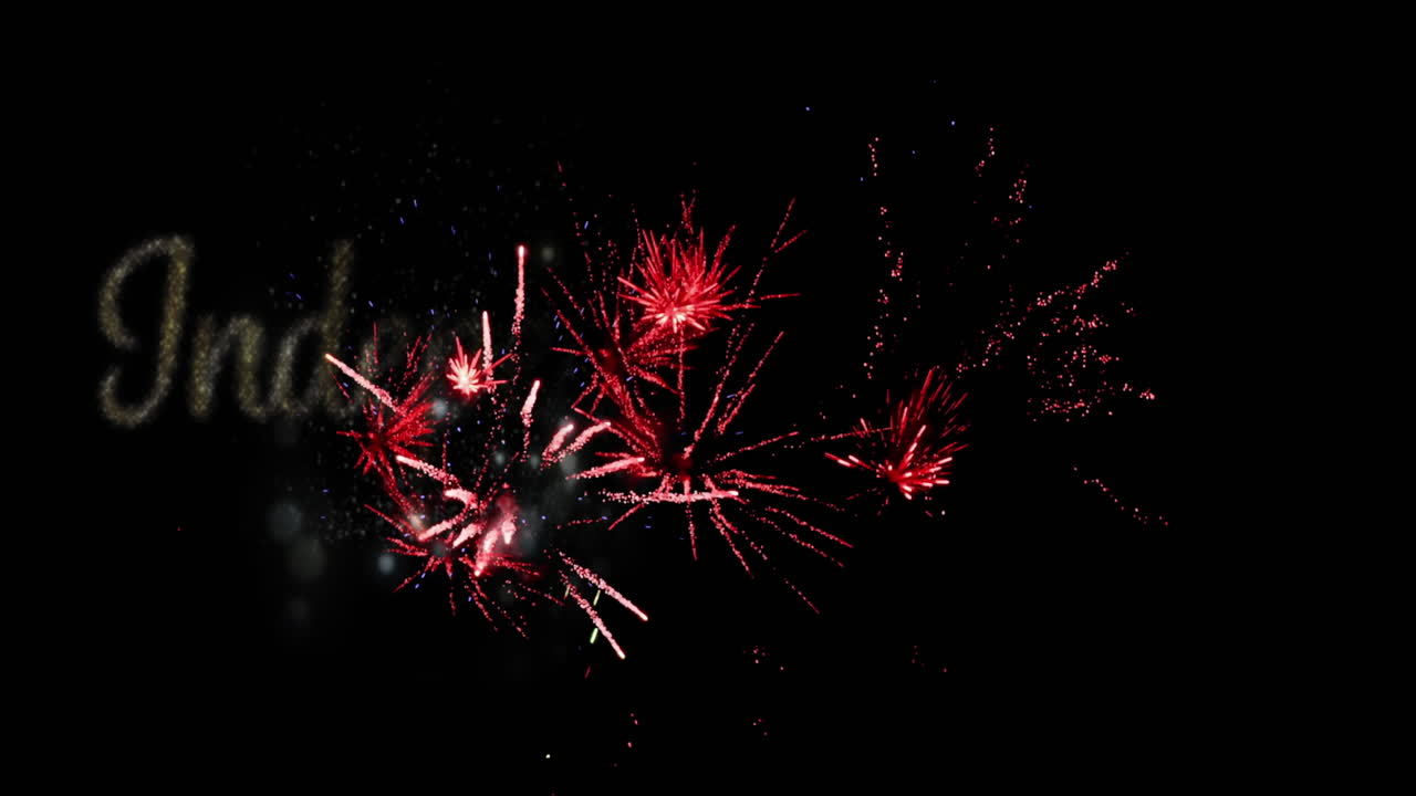 texto del día de la independencia y fuegos artificiales rojos 4k