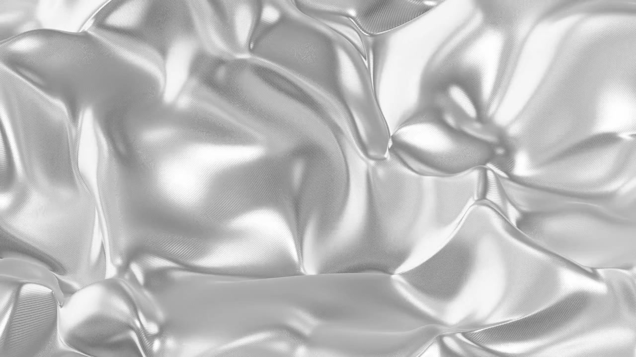 Sfondo astratto in tessuto di seta argentata, liscio e ondulato, rendering 3D