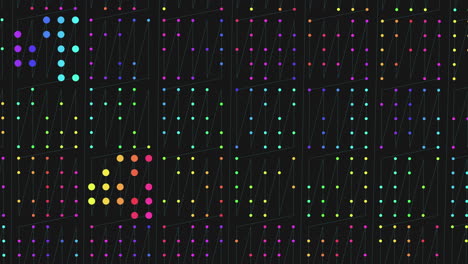 colorful grid of dots in a varied arrangement, some in bright hues and others in dark shades forming a vibrant and organized pattern