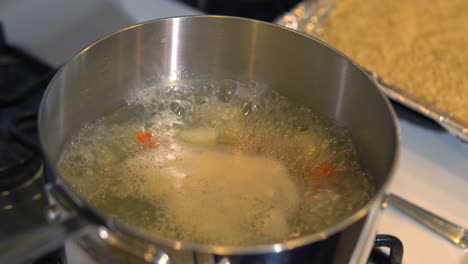 boiling vegetables in a stainless steel pot