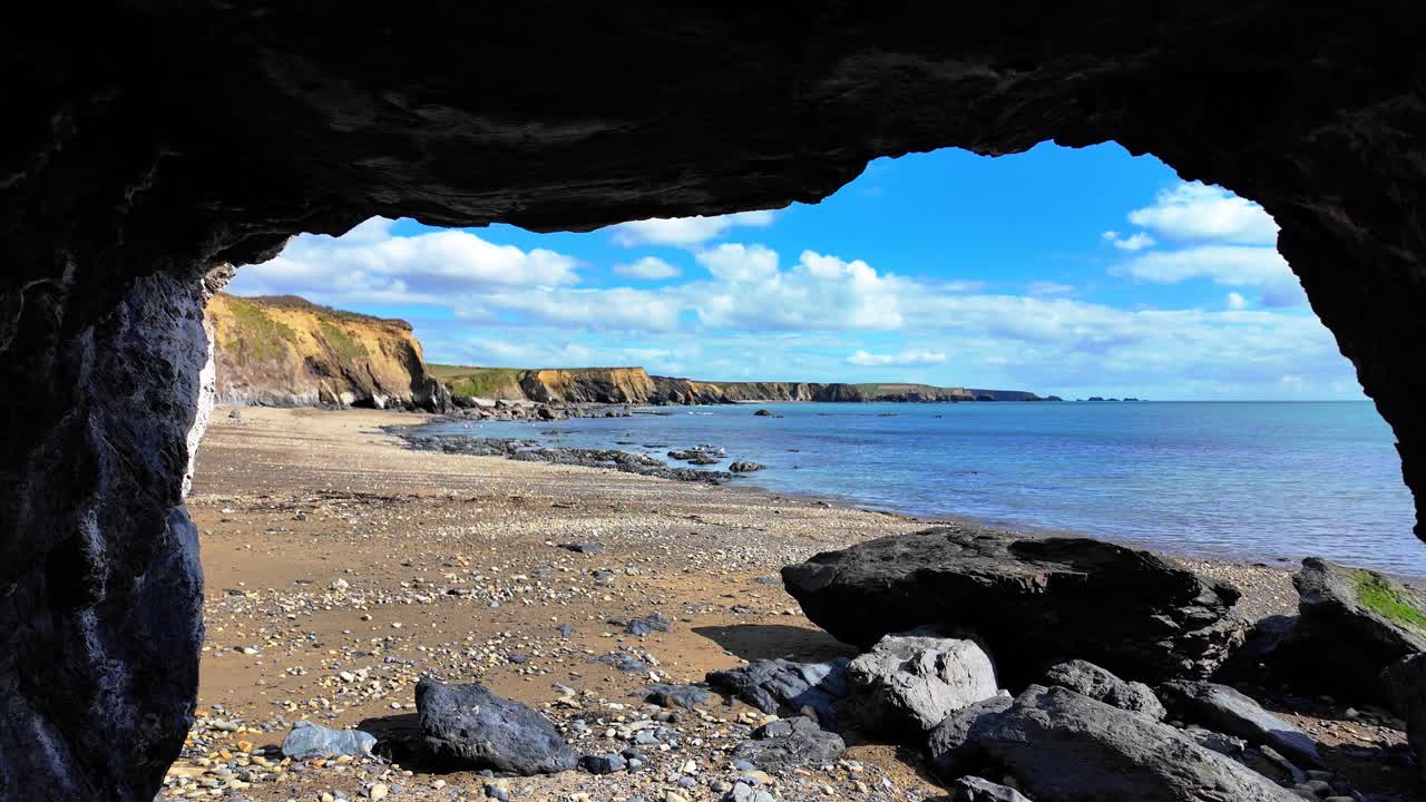Epic sea view from a sea cave on the Waterford Coastline Ireland spring tides