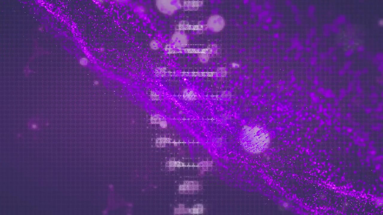 Animation of dna strand and spots over blue background