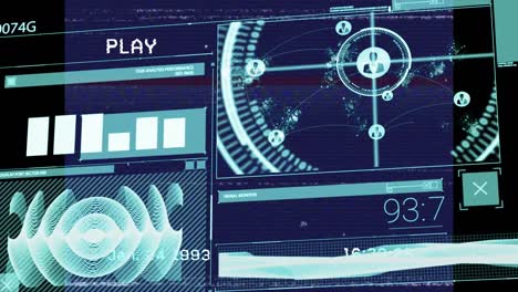animación del procesamiento de datos sobre iconos de medios