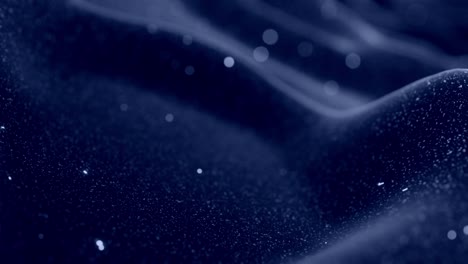 stylish festive black bg. fantastical abstract looped background, waves move on glossy surface like landscape made of liquid blue wax with sparkles. beautiful soft background with smooth animation 4k