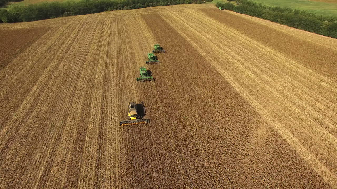 cosechadoras que trabajan en un campo