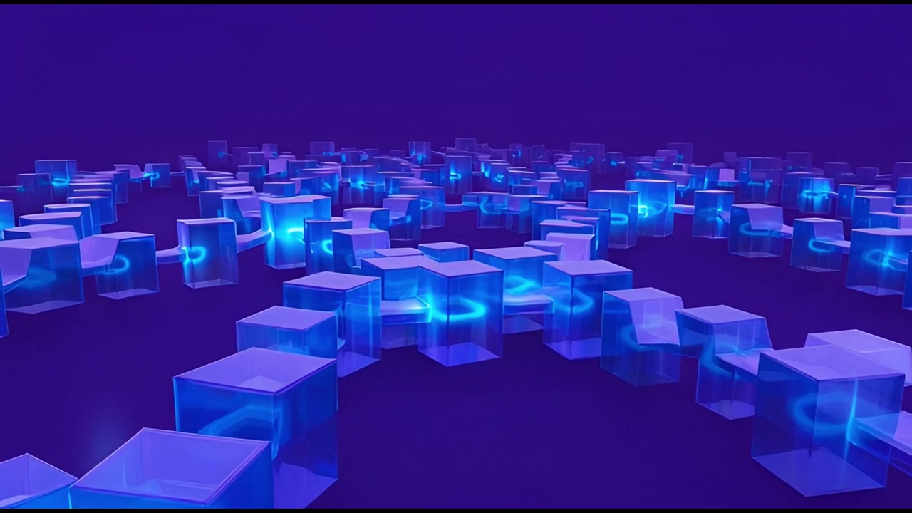 Seamless Loop of Abstract Blue Cubes with Digital Data Flow