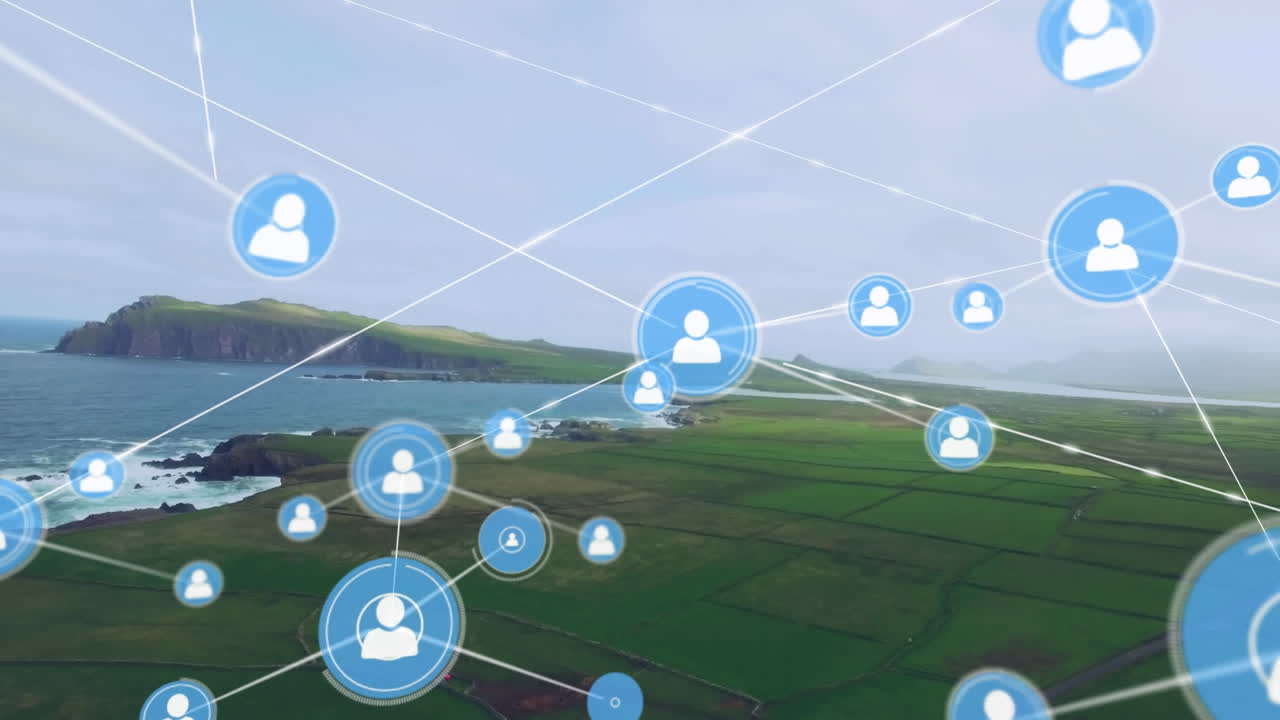 풍경에 대한 연결 네트워크의 애니메이션