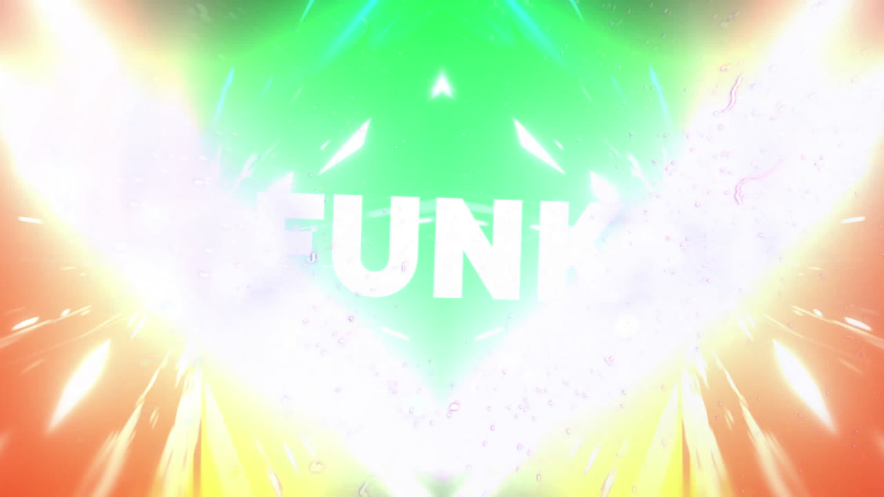 animación de texto funk en un fondo multicolor.