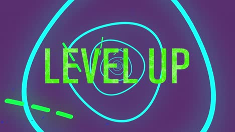 animation of level up text over circles on purple background