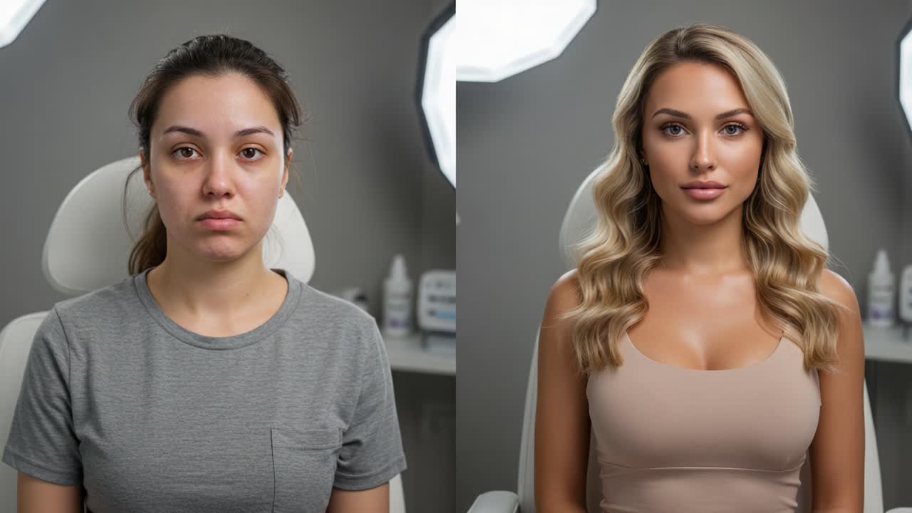Transformative Beauty Journey: A Visual Comparison of Pre- and Post-Makeup Application Showcasing Dramatic Changes in Appearance and Confidence