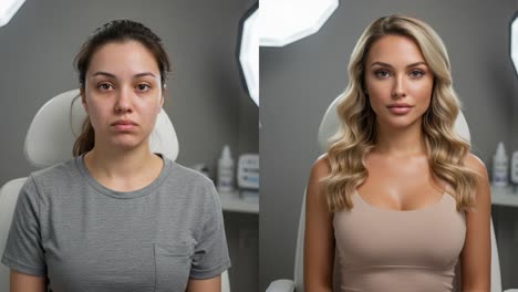 transformative beauty journey: a visual comparison of pre- and post-makeup application showcasing dramatic changes in appearance and confidence