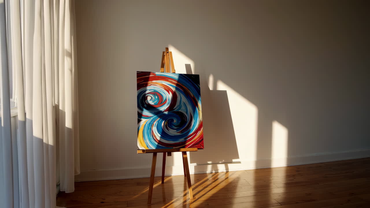 Abstract Painting on Easel in a Sunlit Room