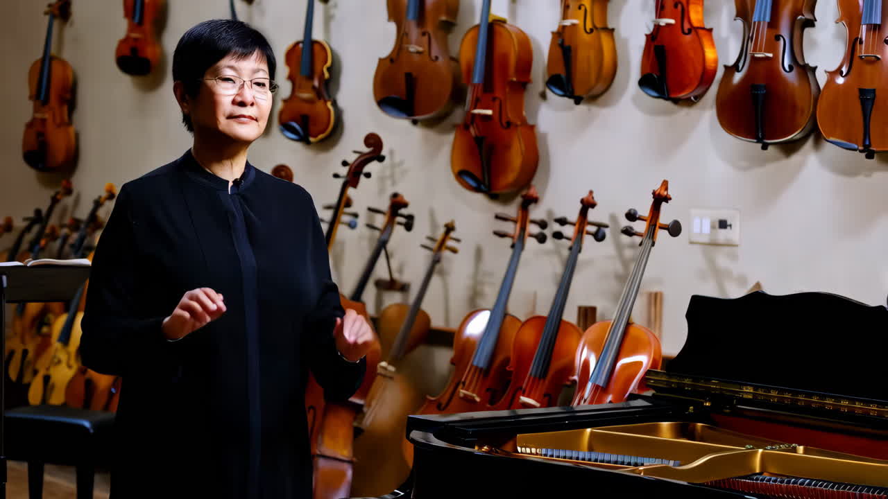 Woman Musician in a Music Room