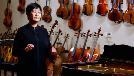woman musician in a music room