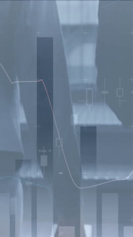 animación del procesamiento de estadísticas sobre personas de negocios y paisaje urbano