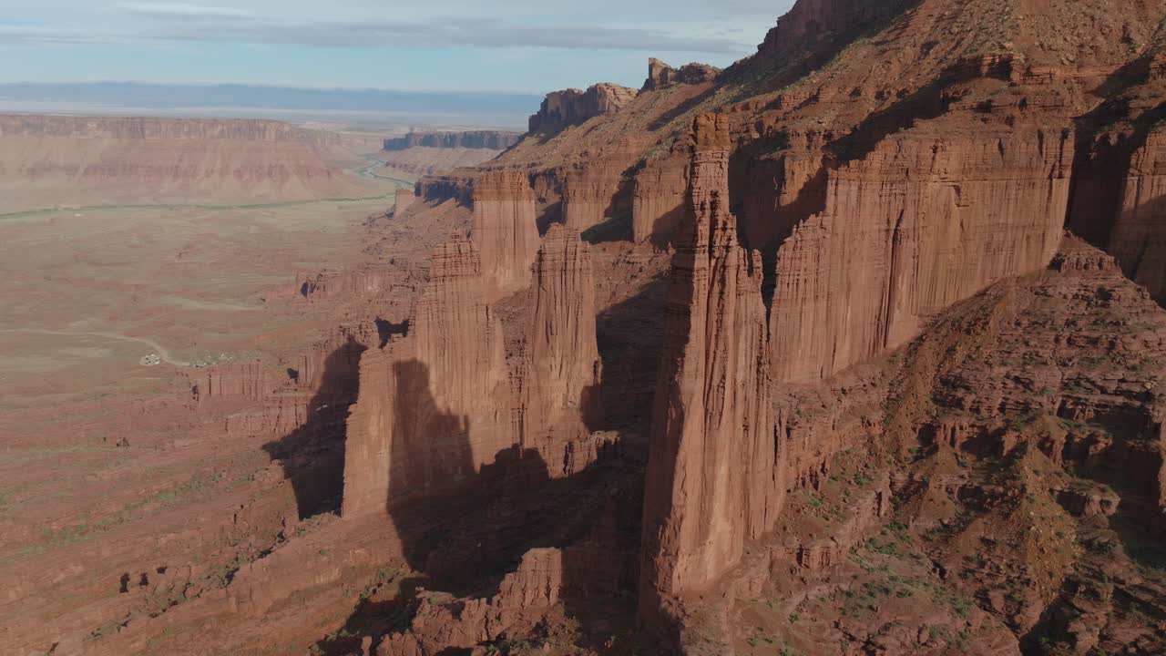 Breathtaking aerial view of Moab's red rock formations at Fisher Towers
