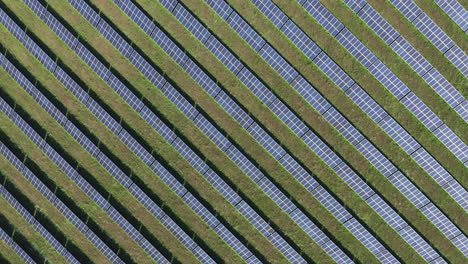 Aerial:-solar-farm-producing-sustainable-energy-with-solar-panels,-top-down-view