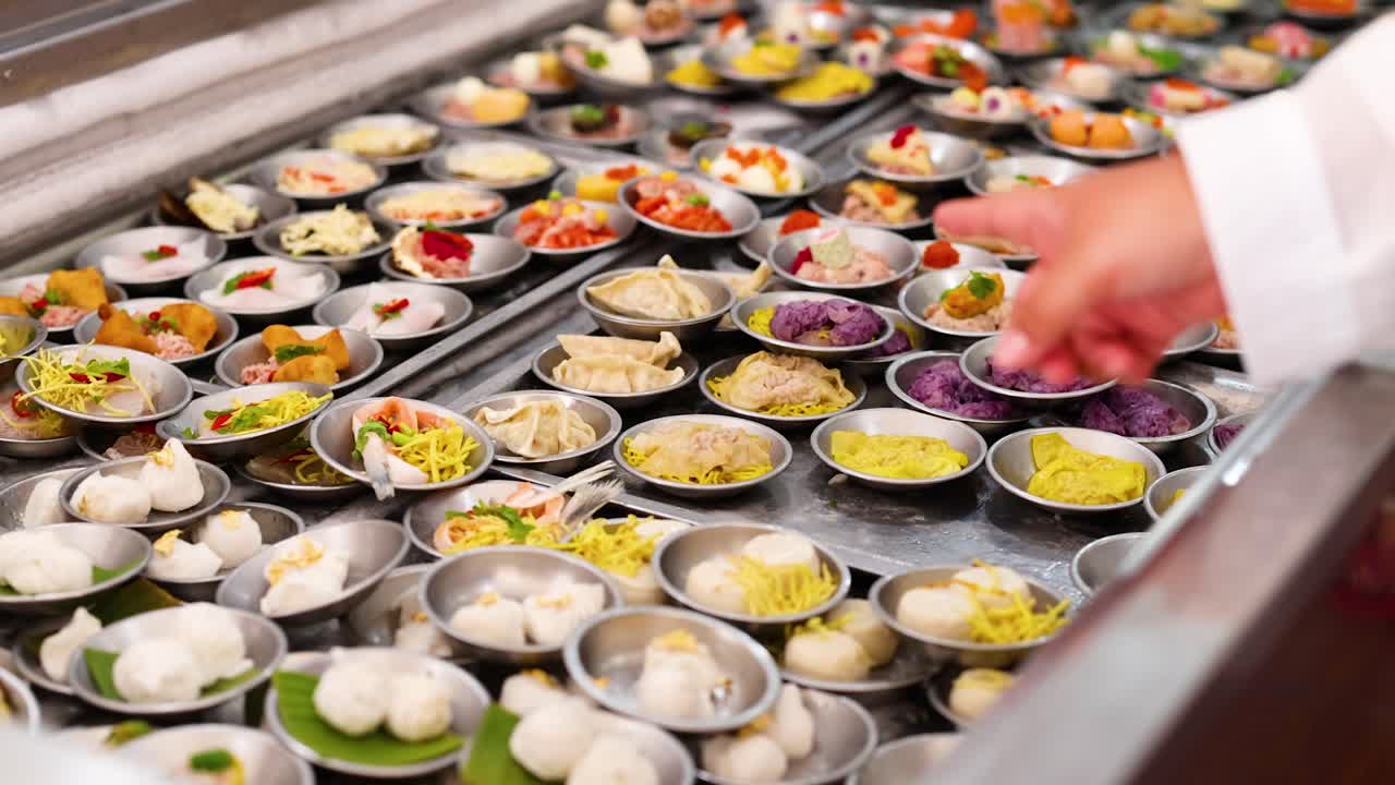 Variety of Dim Sum at a Buffet Restaurant