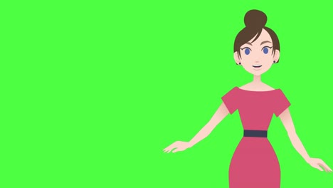 animation of illustration of caucasian woman talking and gesturing with copy space on green screen